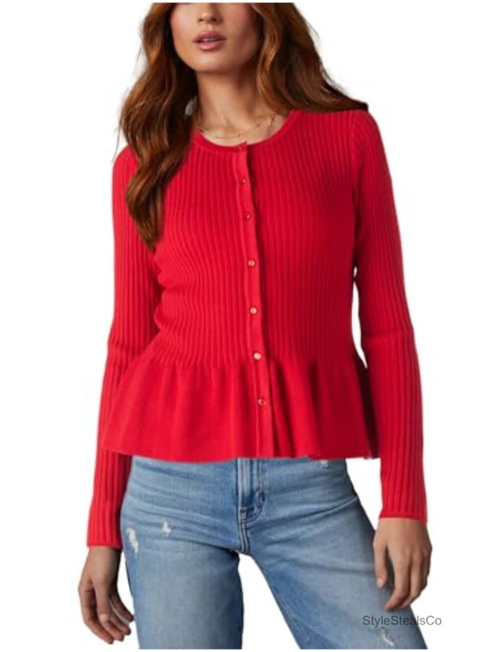 Peplum Ruffle Cardigan Knit Sweater Ruffled Asymmetric Hem